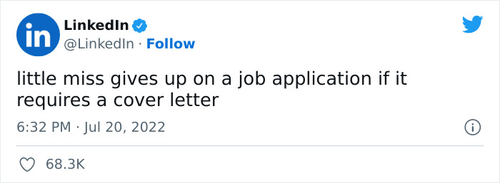 LinkedIn Dissed ‘Little Miss’ For Not Applying If There Is A Cover Letter Requirement And Twitter Users Respond LinkedIn Dissed ‘Little Miss’ For Not Applying If There Is A Cover Letter Requirement And Twitter Users Respond