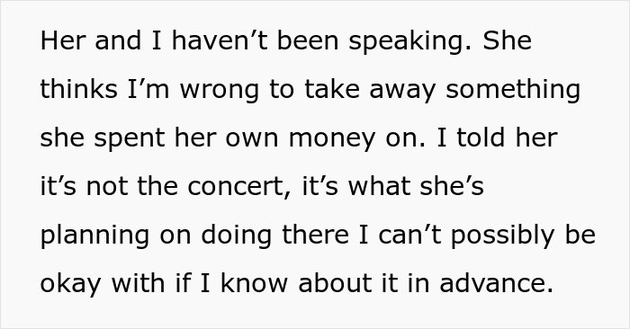 “AITA For Not Letting Daughter Go To Music Festival After I Accidentally Saw Her Texts?” “AITA For Not Letting Daughter Go To Music Festival After I Accidentally Saw Her Texts?”