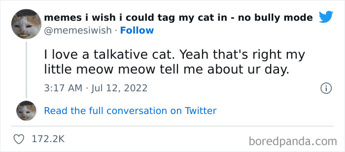 50 Hilarious Posts From The “Memes I Wish I Could Tag My Cat In” Twitter Account (New Pics) 50 Hilarious Posts From The “Memes I Wish I Could Tag My Cat In” Twitter Account (New Pics)