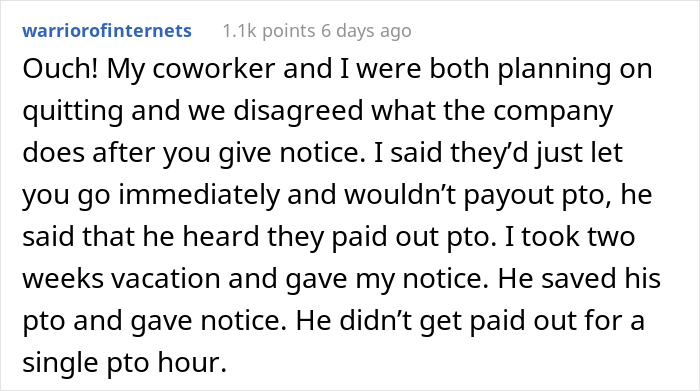 Loyal Employee Decides To Never Give His Employers 2 Weeks Notice About Leaving A Job After A Company Refused To Pay Him For His Unused PTO Loyal Employee Decides To Never Give His Employers 2 Weeks Notice About Leaving A Job After A Company Refused To Pay Him For His Unused PTO