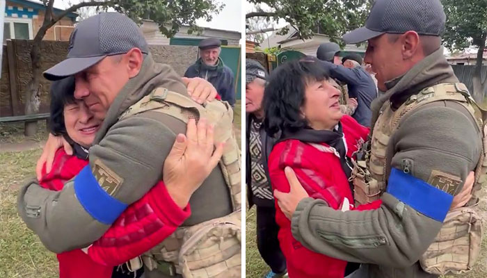 Ukrainian Soldier Embraces His Mother After Liberating Her Town From Russian Occupation Ukrainian Soldier Embraces His Mother After Liberating Her Town From Russian Occupation