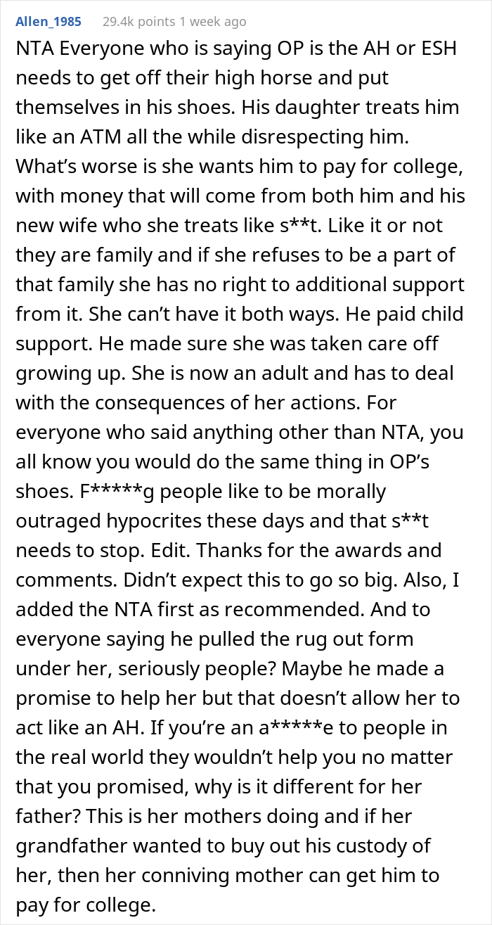 Dad Asks If He’s A Jerk For Teaching Daughter A Lesson Of Respect To His New Wife And Kid By Refusing To Pay For Her College Dad Asks If He’s A Jerk For Teaching Daughter A Lesson Of Respect To His New Wife And Kid By Refusing To Pay For Her College