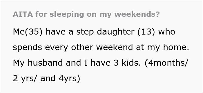 Mom Who Can’t Get Any Sleep Because Of Parenting Gets Slammed By Folks Online For “Canceling” Her Step-Daughter’s Weekend Visits Mom Who Can’t Get Any Sleep Because Of Parenting Gets Slammed By Folks Online For “Canceling” Her Step-Daughter’s Weekend Visits