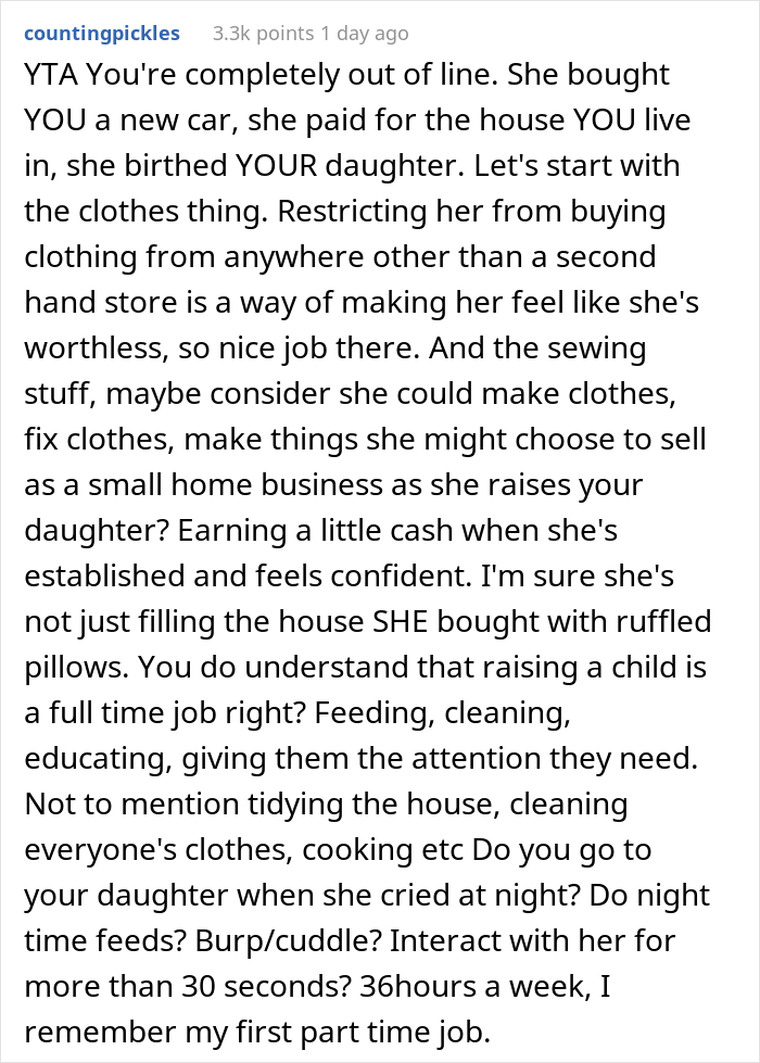 Husband Refuses To Give Jobless Wife Spending Money, Ignoring The Fact That She Used Her Inheritance Money To Buy Them A House And 2 Cars