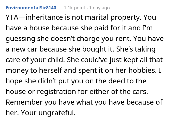 Husband Refuses To Give Jobless Wife Spending Money, Ignoring The Fact That She Used Her Inheritance Money To Buy Them A House And 2 Cars