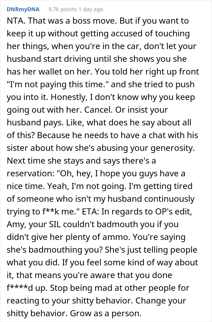 Woman’s SIL “Forgets” Her Wallet All The Time When They Go To Restaurants, So She Took It For Her Woman’s SIL “Forgets” Her Wallet All The Time When They Go To Restaurants, So She Took It For Her