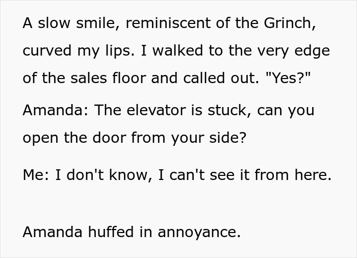 Manager “Left Hanging” In Elevator For 5 Hours With A Full Bladder After Her Employee Couldn’t Help Her Because Of Her Own Absurd Rules Manager “Left Hanging” In Elevator For 5 Hours With A Full Bladder After Her Employee Couldn’t Help Her Because Of Her Own Absurd Rules