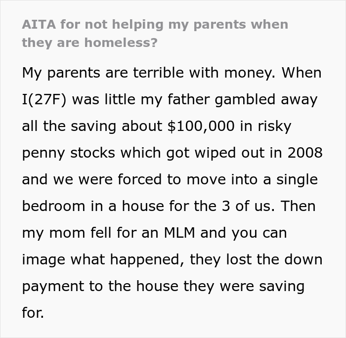 Daughter Is Upset Her Parents Only Listen To Her When They Need Money, So She Doesn&#8217;t Give Them Any Despite Them Being Homeless
