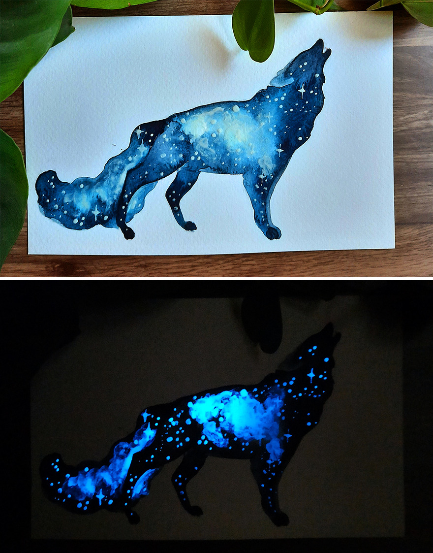 I Create Animal-Themed Watercolor Paintings That Glow In The Dark, Here Are My Best 24 Works I Create Animal-Themed Watercolor Paintings That Glow In The Dark, Here Are My Best 24 Works