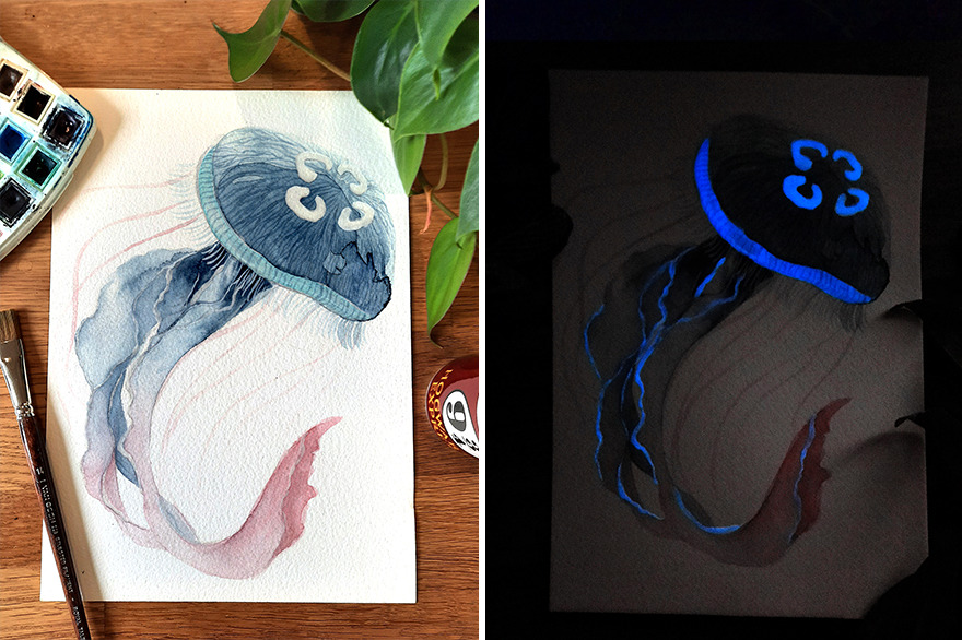 I Create Animal-Themed Watercolor Paintings That Glow In The Dark, Here Are My Best 24 Works I Create Animal-Themed Watercolor Paintings That Glow In The Dark, Here Are My Best 24 Works