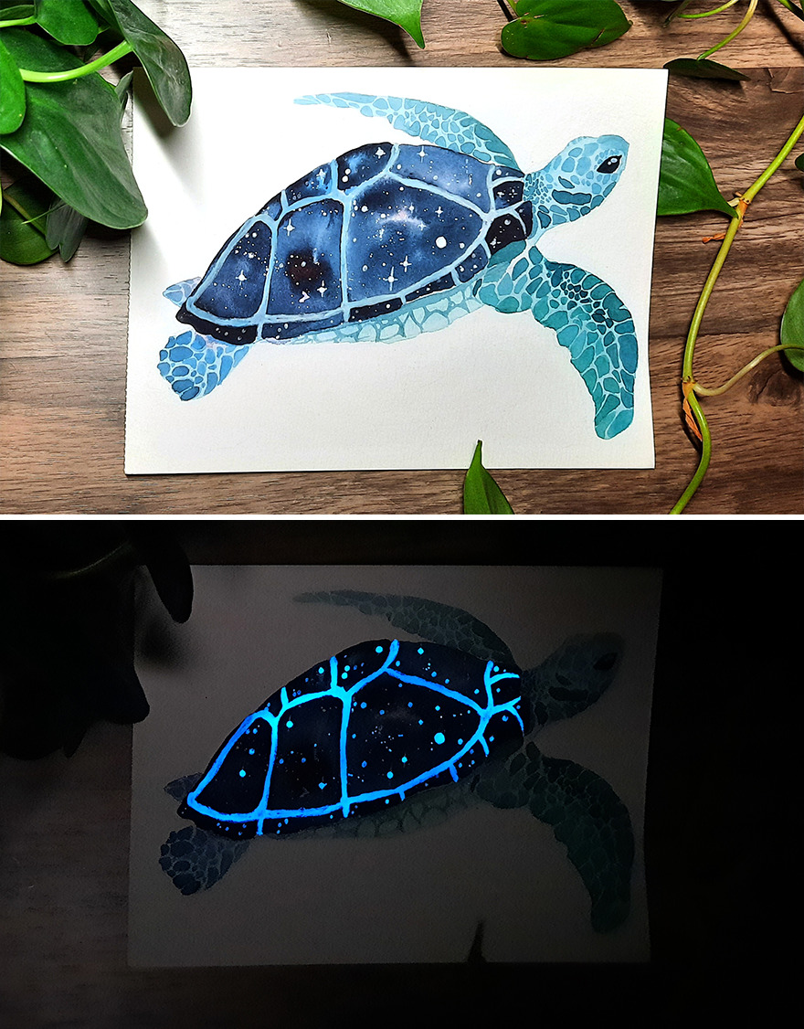 I Create Animal-Themed Watercolor Paintings That Glow In The Dark, Here Are My Best 24 Works I Create Animal-Themed Watercolor Paintings That Glow In The Dark, Here Are My Best 24 Works