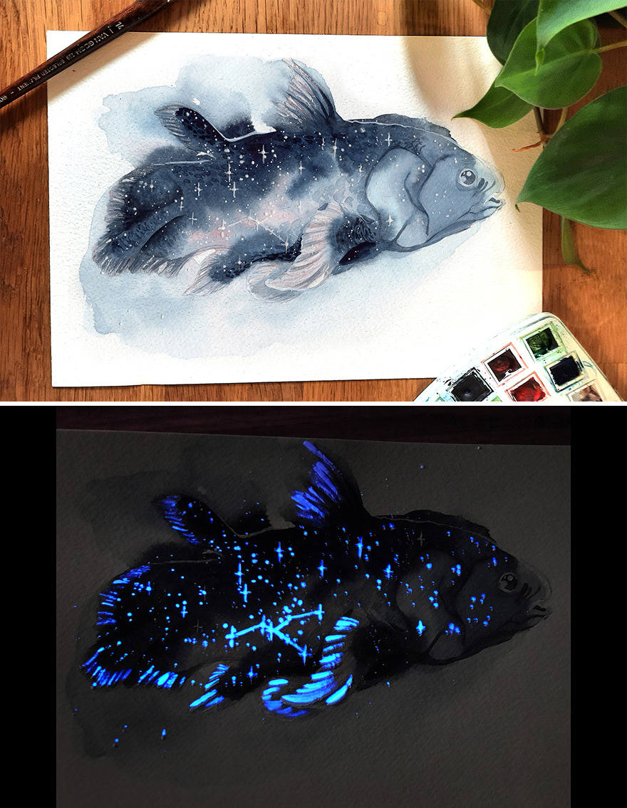I Create Animal-Themed Watercolor Paintings That Glow In The Dark, Here Are My Best 24 Works I Create Animal-Themed Watercolor Paintings That Glow In The Dark, Here Are My Best 24 Works