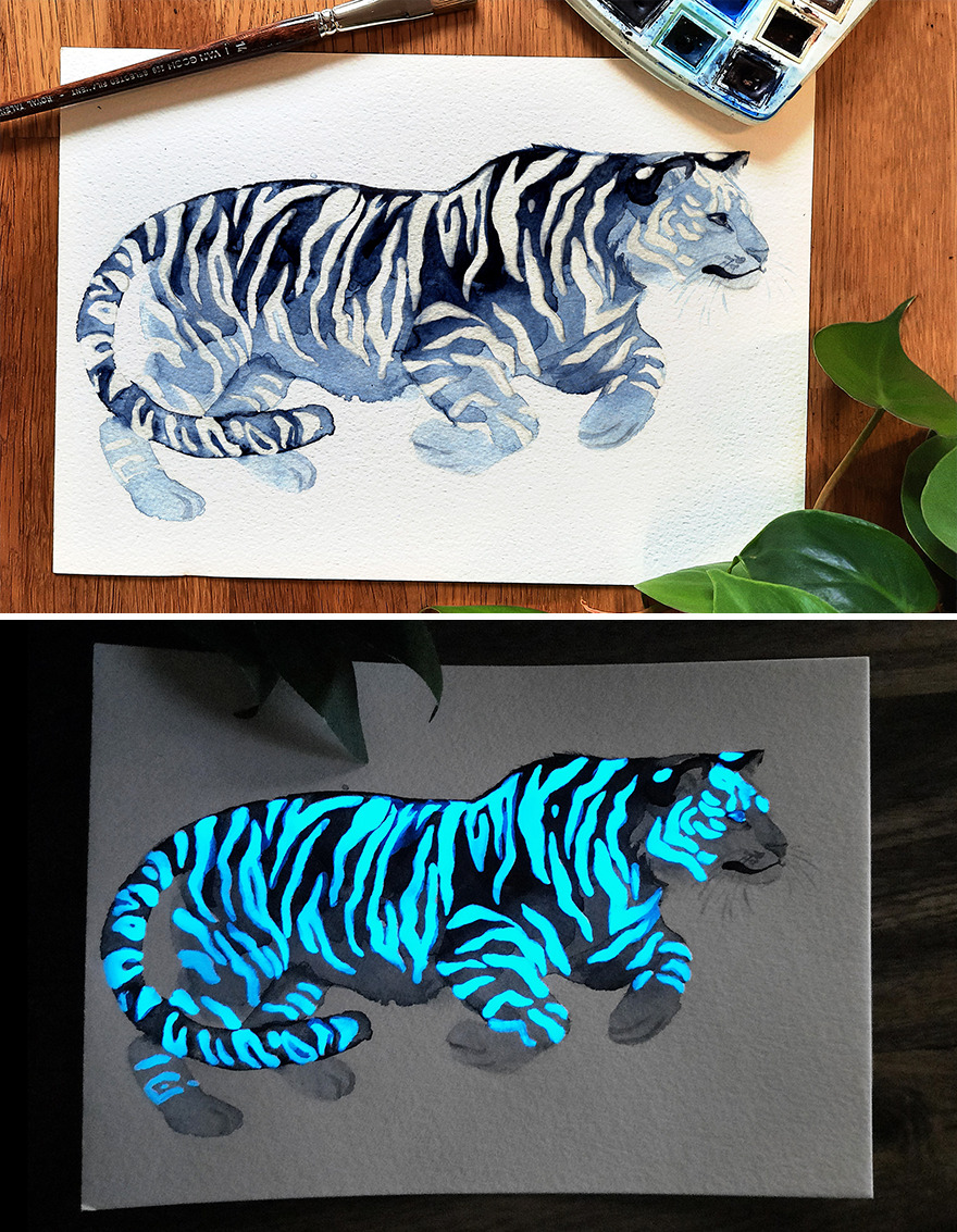 I Create Animal-Themed Watercolor Paintings That Glow In The Dark, Here Are My Best 24 Works I Create Animal-Themed Watercolor Paintings That Glow In The Dark, Here Are My Best 24 Works