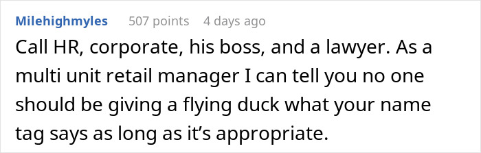 Boss Thinks Employee’s Name Tag Isn’t His Real Name, Tries To Punish Him For It Boss Thinks Employee’s Name Tag Isn’t His Real Name, Tries To Punish Him For It