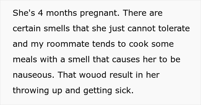 Roommate Upset After This Guy Told Him To Not Cook Certain Meals When His Pregnant Girlfriend Comes Over