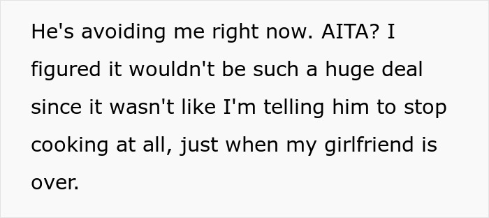 Roommate Upset After This Guy Told Him To Not Cook Certain Meals When His Pregnant Girlfriend Comes Over