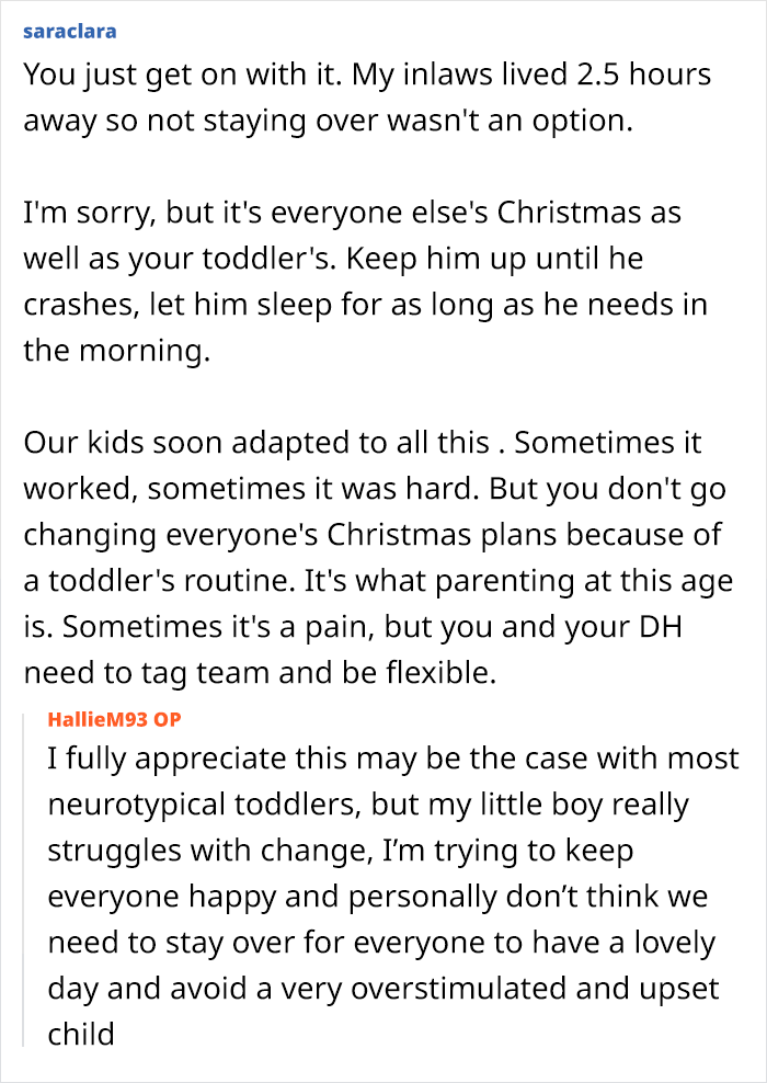 Mom Asks If She’s Being Unreasonable For Thinking About ‘Canceling Christmas’ At Her In-Laws, So As To Not Disrupt Son’s Daily Routine Mom Asks If She’s Being Unreasonable For Thinking About ‘Canceling Christmas’ At Her In-Laws, So As To Not Disrupt Son’s Daily Routine