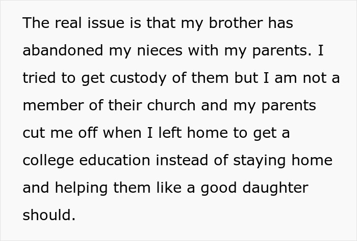 Woman Refuses To Simply Give Money To Her Parents Who Are Raising Her Nieces As They Are Ultra-Religious, But Leaves Them Inheritance With A Condition Woman Refuses To Simply Give Money To Her Parents Who Are Raising Her Nieces As They Are Ultra-Religious, But Leaves Them Inheritance With A Condition