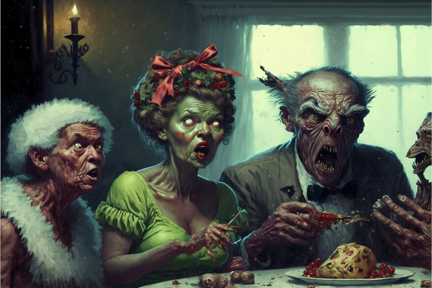 I Wondered How Painter Norman Rockwell Would Portray Christmas Zombies, And Here Are 21 Images Generated With An AI