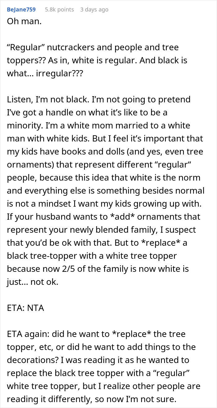 Husband Thinks It’s Unfair Their Christmas Decorations Only Represent Black People, But Wife Refuses To Replace Them Husband Thinks It’s Unfair Their Christmas Decorations Only Represent Black People, But Wife Refuses To Replace Them