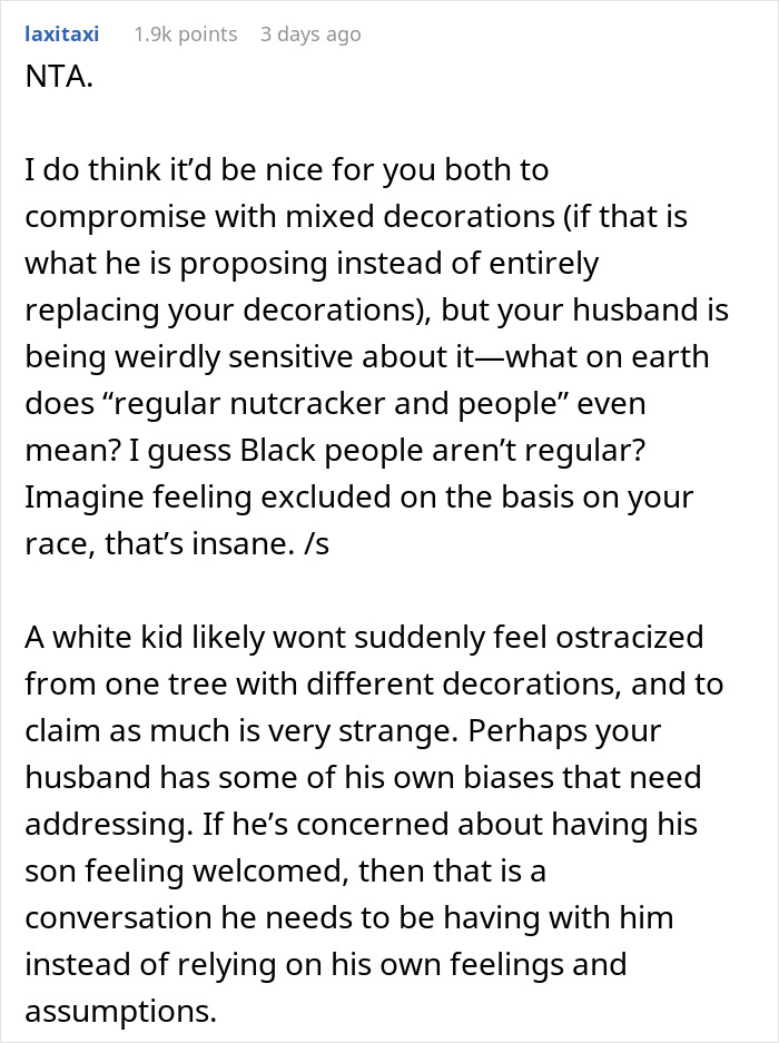 Husband Thinks It’s Unfair Their Christmas Decorations Only Represent Black People, But Wife Refuses To Replace Them Husband Thinks It’s Unfair Their Christmas Decorations Only Represent Black People, But Wife Refuses To Replace Them