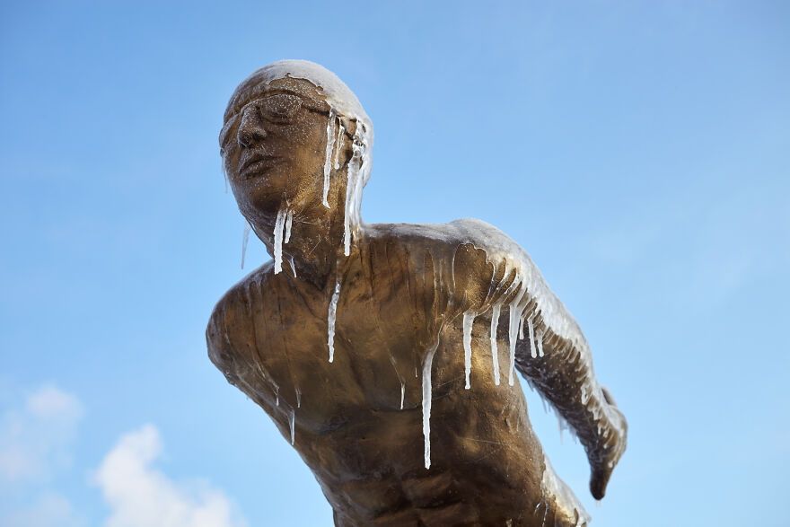 Sculptures Of Athletes Covered In Ice