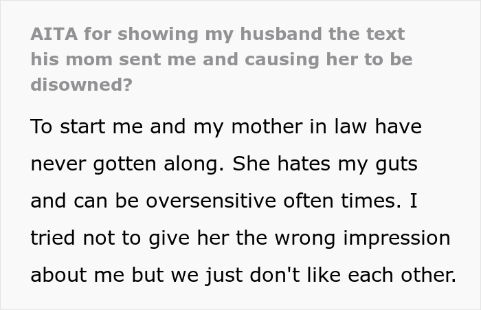 “[Am I The Jerk] For Showing My Husband The Text His Mom Sent Me And Causing Her To Be Disowned?”