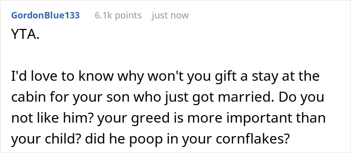 “[Am I The Jerk] For Asking My Son And His STBW To Pay To Spend Their Honeymoon In My Winter Cabin?”