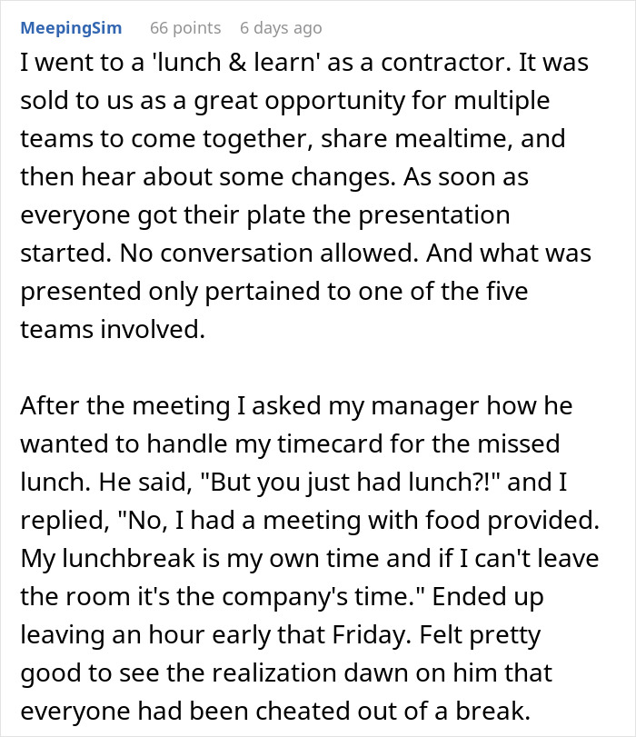 Employees Are Told Their Meeting With The CEO Counts As Lunch, So All 60 Of Them Maliciously Comply