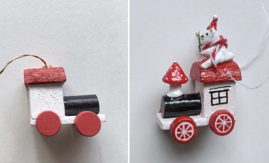 I Finally Finished Upgrading My Wooden Christmas Ornaments, And Here Are 25 Pics Of Before And After