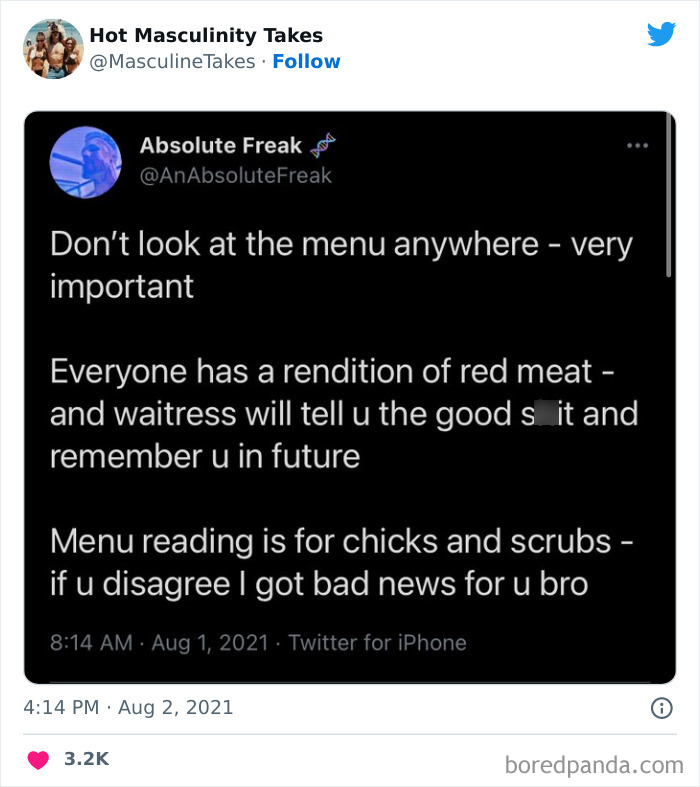 35 “Hot Masculinity Takes” That Are So Wrong, They Had To Be Shamed On This Twitter Page (New Posts) 35 “Hot Masculinity Takes” That Are So Wrong, They Had To Be Shamed On This Twitter Page (New Posts)