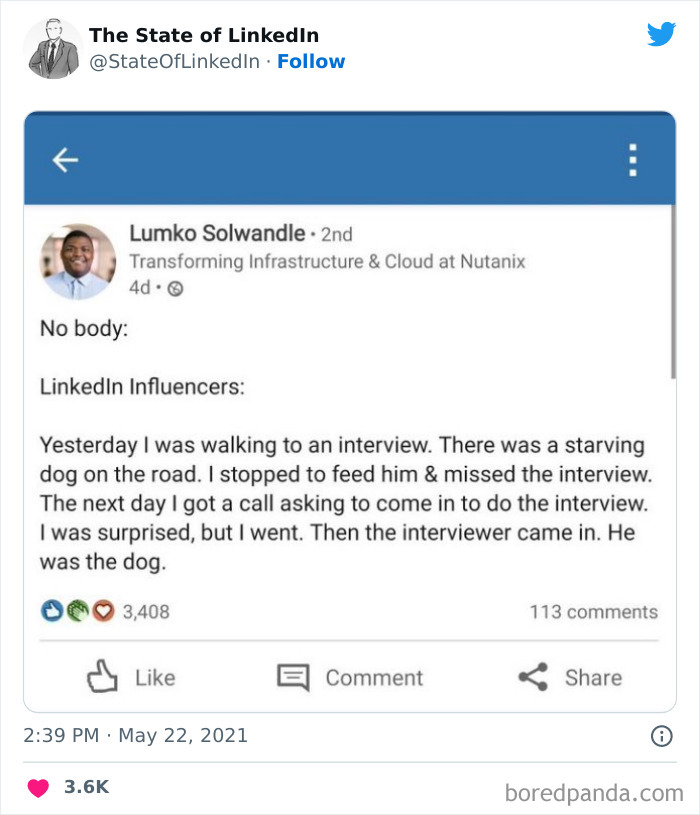 “The State Of LinkedIn” Twitter Page Exposes The Cringiest And Most Out-Of-Touch Posts On LinkedIn (30 Pics) “The State Of LinkedIn” Twitter Page Exposes The Cringiest And Most Out-Of-Touch Posts On LinkedIn (30 Pics)