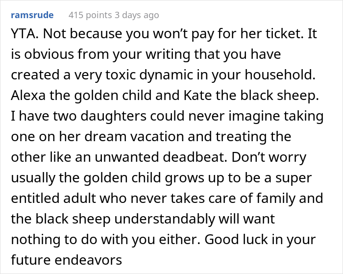 “Kate Was Absolutely Terrible In Her Teenager Years”: Dad Doesn’t Pay For His 23 Y.O. Daughter’s Plane Ticket But Covers The Younger Daughter’s Ticket “Kate Was Absolutely Terrible In Her Teenager Years”: Dad Doesn’t Pay For His 23 Y.O. Daughter’s Plane Ticket But Covers The Younger Daughter’s Ticket