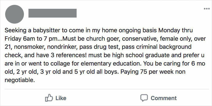“With All Due Disrespect, Go To Hell”: People Roast These Delusional Demands A Parent Has For Their Babysitter While Only Paying Them $200 A Week “With All Due Disrespect, Go To Hell”: People Roast These Delusional Demands A Parent Has For Their Babysitter While Only Paying Them $200 A Week