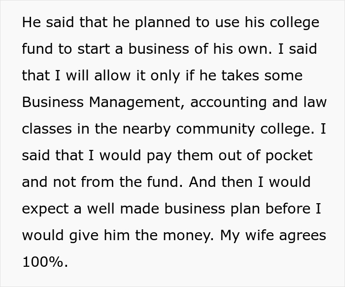 Son Faces Dad’s “Ultimatum” After Refusing To Attend College And Wanting To Use His $400K Tuition Money For Starting A Business Son Faces Dad’s “Ultimatum” After Refusing To Attend College And Wanting To Use His $400K Tuition Money For Starting A Business