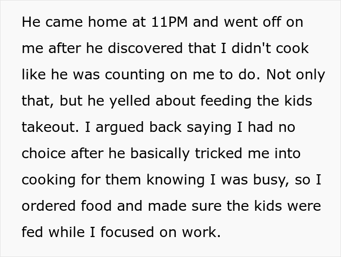 Husband Goes To Meet Friends And Tricks Wife Into Making Dinner For His Kids, Is Livid After Learning She Ordered Takeout