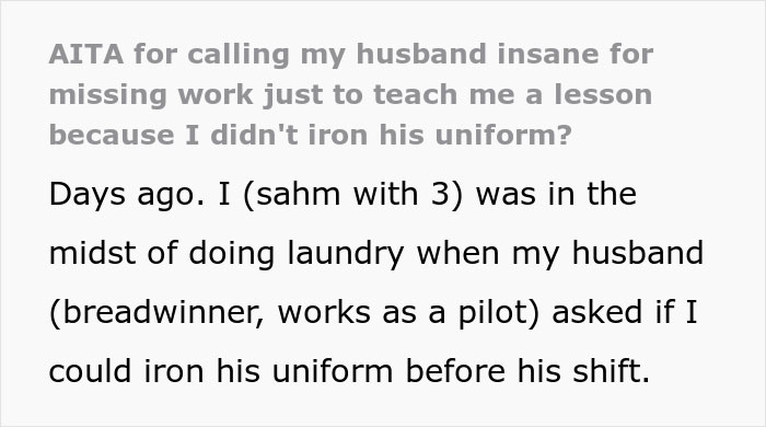 Pilot Skips Work Because His Stay-At-Home Wife Didn’t Iron His Uniform, Shows Her How Her Actions “Could Affect The Money That Keeps Coming In” Pilot Skips Work Because His Stay-At-Home Wife Didn’t Iron His Uniform, Shows Her How Her Actions “Could Affect The Money That Keeps Coming In”