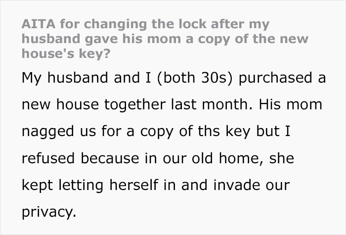 Man Gives His Mom The Keys To His House When Wife Asked Not To, So She Changes The Locks, Making The Family Furious Man Gives His Mom The Keys To His House When Wife Asked Not To, So She Changes The Locks, Making The Family Furious