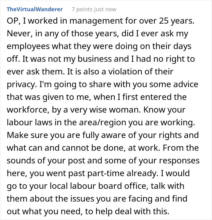 “My Boss Implied That I Need Her Permission To Do Things On My Days Off” “My Boss Implied That I Need Her Permission To Do Things On My Days Off”