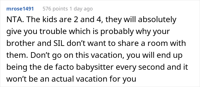&ldquo;[Would I Be The Jerk] If I Cancelled My Vacation Ticket Because My Family Wants Me To Share A Room With My Nieces?&rdquo;