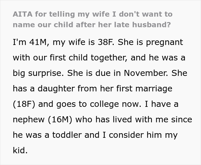 “[Am I A Jerk] For Telling My Wife I Don’t Want To Name Our Child After Her Late Husband?”