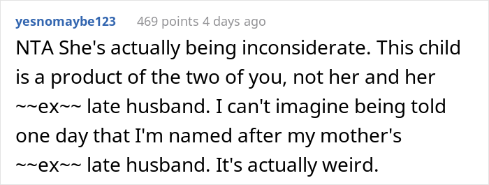 “[Am I A Jerk] For Telling My Wife I Don’t Want To Name Our Child After Her Late Husband?”