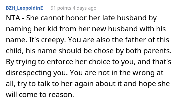 “[Am I A Jerk] For Telling My Wife I Don’t Want To Name Our Child After Her Late Husband?”