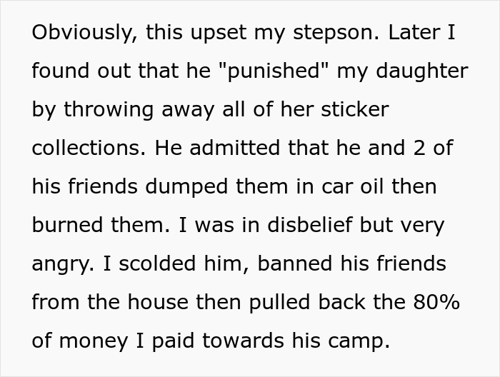 Mom Defends Her Daughter By Withdrawing Her Funds For Stepson’s Camp After He Ruined Her Sticker Collection Mom Defends Her Daughter By Withdrawing Her Funds For Stepson’s Camp After He Ruined Her Sticker Collection