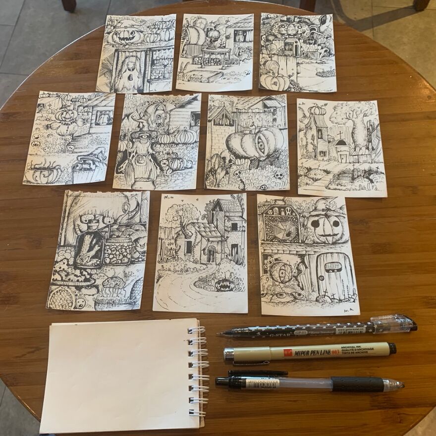 11 Pics Of Mini Halloween Drawings I Did With The Theme &#8220;There&#8217;s Someone At The Window&#8221;