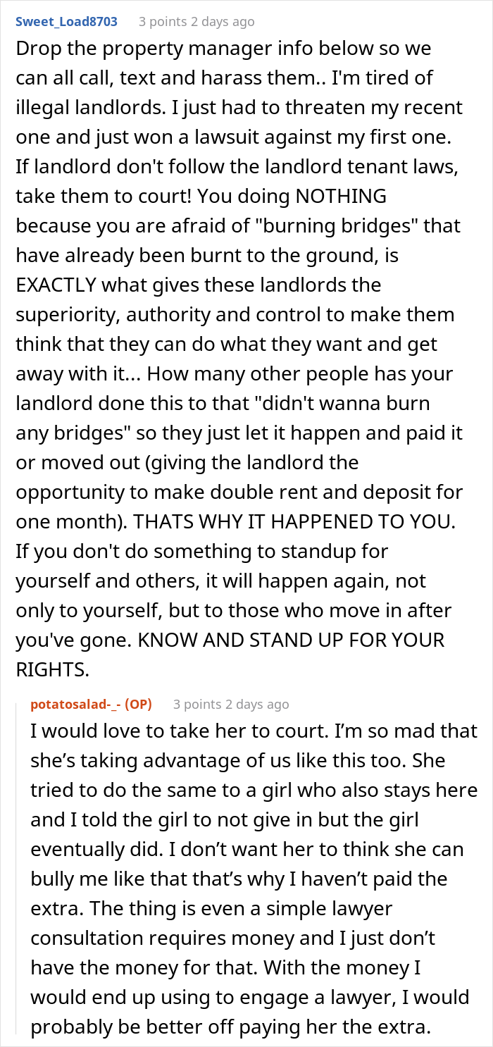 Landlord Keeps Annoying This Tenant After They Refused To Pay $30 Extra A Month For Staying At Home On Weekends Landlord Keeps Annoying This Tenant After They Refused To Pay $30 Extra A Month For Staying At Home On Weekends