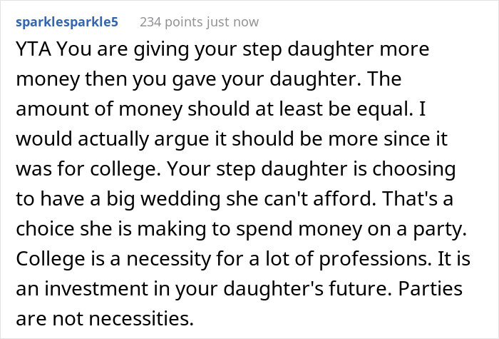 Dad Let His Daughter Know He Won’t Be Paying For Her Wedding And Refuses To Help Her Further With Student Debt, But Contributes To Stepdaughter’s Wedding Dad Let His Daughter Know He Won’t Be Paying For Her Wedding And Refuses To Help Her Further With Student Debt, But Contributes To Stepdaughter’s Wedding
