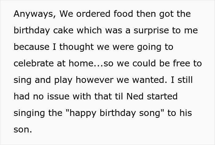 “AITA For Telling My Fiancé He Embarrassed Me When He Started Singing ‘Happy Birthday’ To His 5 Y.O. Son At The Restaurant?” “AITA For Telling My Fiancé He Embarrassed Me When He Started Singing ‘Happy Birthday’ To His 5 Y.O. Son At The Restaurant?”