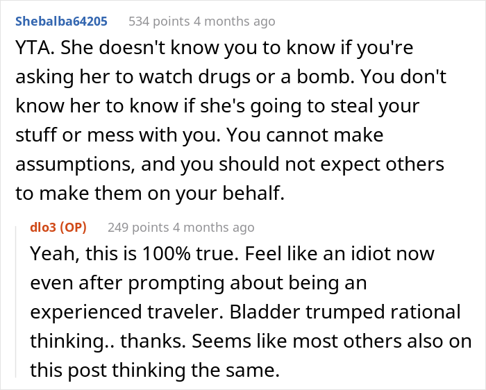 Man Is Puzzled That A Woman Turned Down His Request To Watch His Belongings At The Airport While He Uses The Restroom Man Is Puzzled That A Woman Turned Down His Request To Watch His Belongings At The Airport While He Uses The Restroom