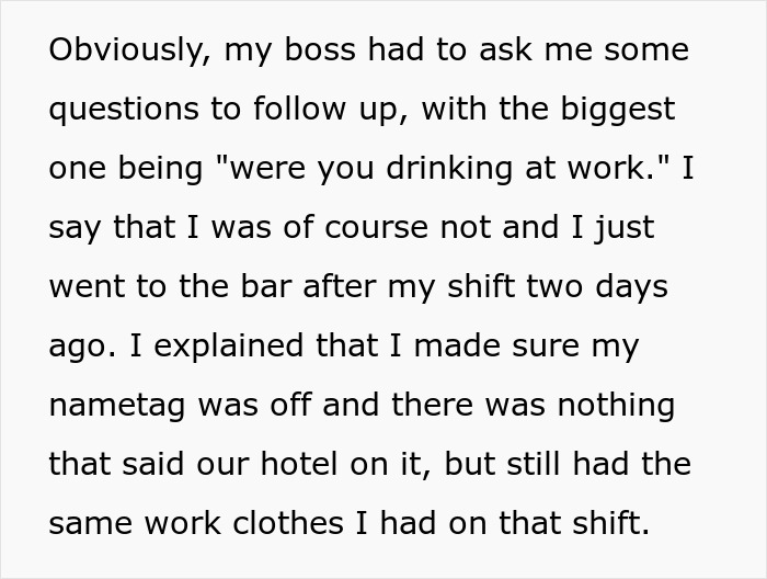 Hotel Guest Livid Seeing Front Desk Employee Drinking In A Bar After Work, Files A Complaint Yet Ends Up Being Put On A ‘Do Not Reserve’ List Hotel Guest Livid Seeing Front Desk Employee Drinking In A Bar After Work, Files A Complaint Yet Ends Up Being Put On A ‘Do Not Reserve’ List